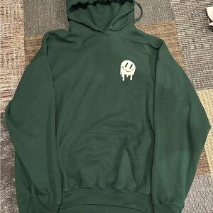 Forest Green Hoodie with Drip Smiley Design